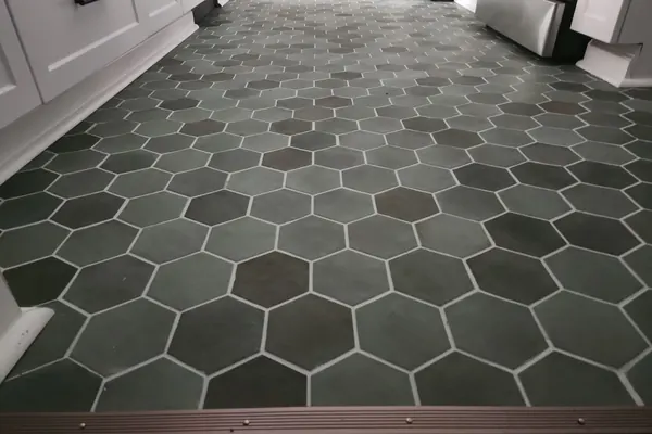Worthington, Ohio construction and renovation Hexagonal kitchen floor tile installation for construction and renovation services in Worthington, Ohio
