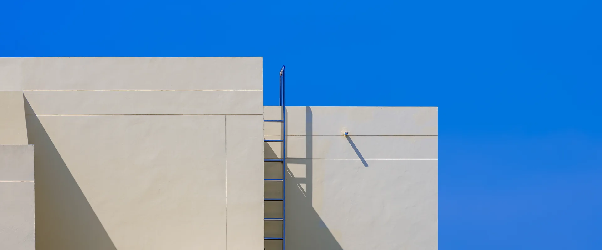 Commercial building facade with exterior ladder and architectural details