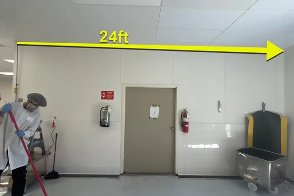 Commercial interior with measurement overlay