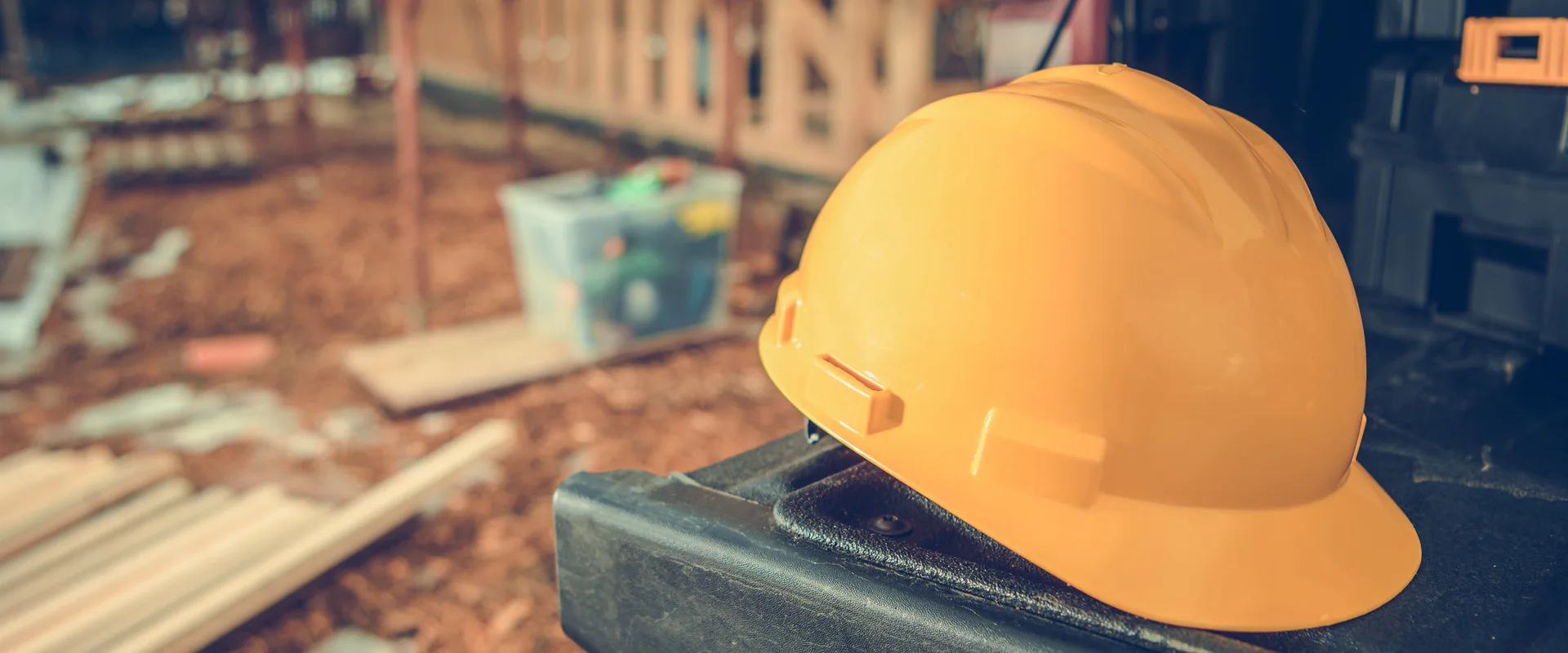Construction hard hat at a building worksite